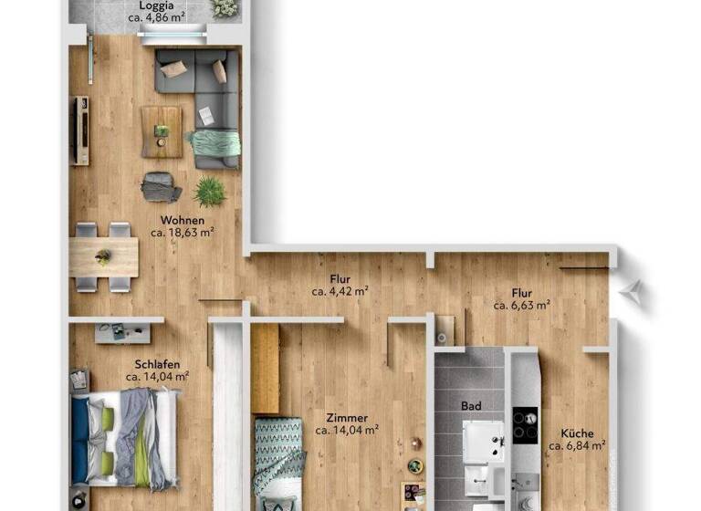 Wohnung zur Miete 377 € 3 Zimmer 71,2 m² 4. Geschoss Paul-Bertz-Straße 6 Helbersdorf Chemnitz 09120