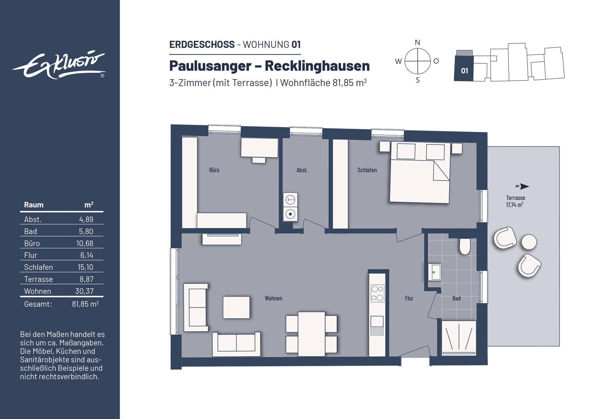 Wohnung zum Kauf provisionsfrei 365.000 € 3 Zimmer 81,6 m²<br/>Wohnfläche Paulusanger 3 Paulusviertel Recklinghausen 45657