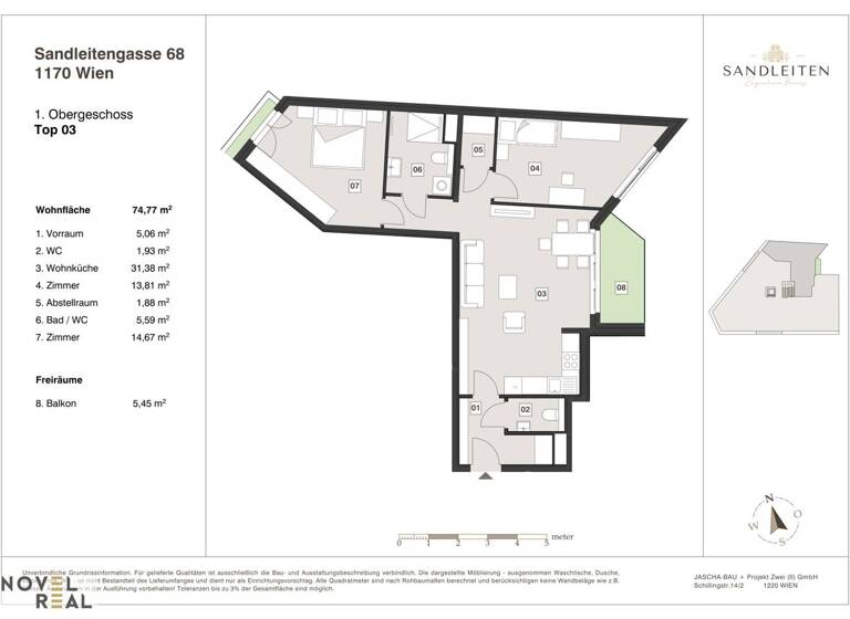 Wohnung zum Kauf - Erstbezug 619.000 € 3 Zimmer 74,8 m² 1. Geschoss Wien 1170