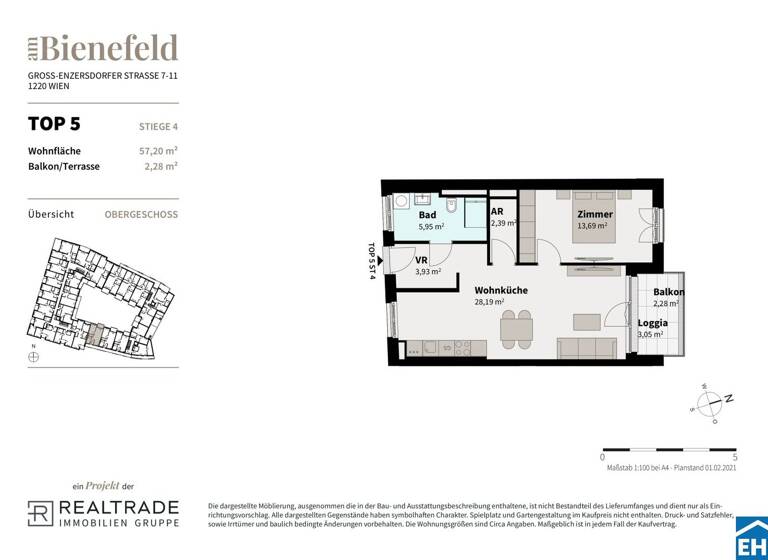 Wohnung zum Kauf - Erstbezug 339.000 € 2 Zimmer 54,2 m² 1. Geschoss Groß-Enzersdorfer Straße Wien 1220