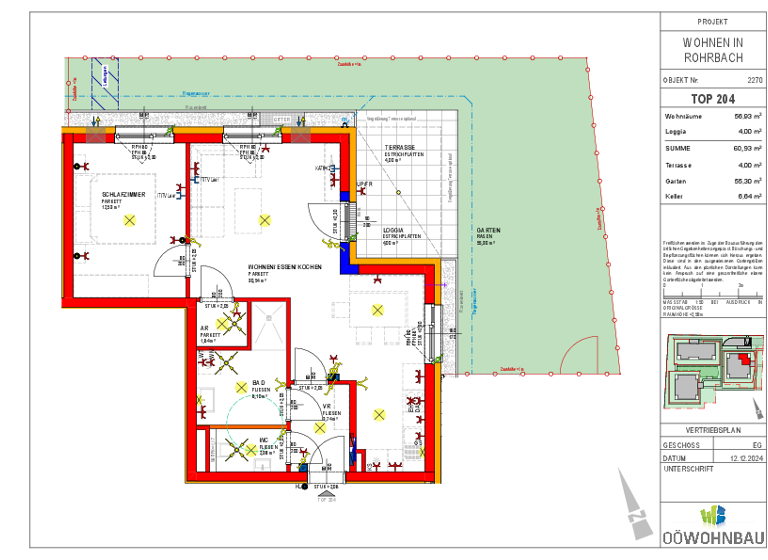 Wohnung zur Miete - Erstbezug 652 € 2 Zimmer 56,9 m² EG Fadingerstraße Rohrbach-Berg 4150