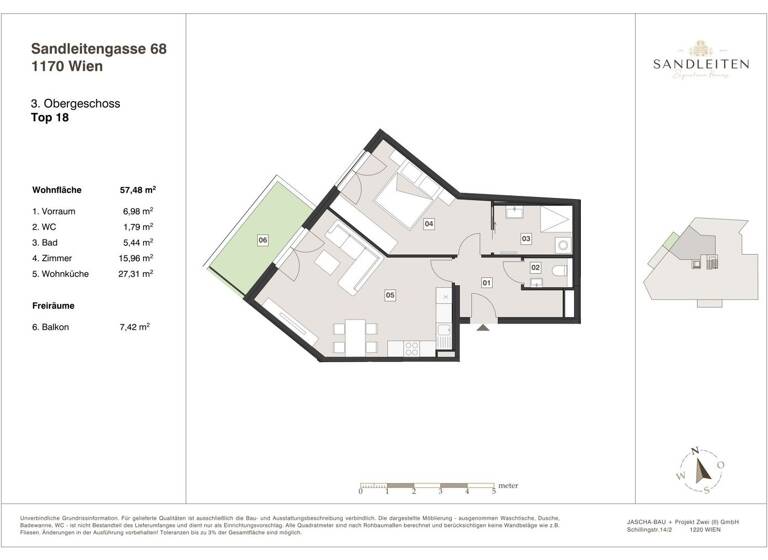 Wohnung zum Kauf - Erstbezug 489.000 € 2 Zimmer 57,5 m² 3. Geschoss Wien,Hernals 1170