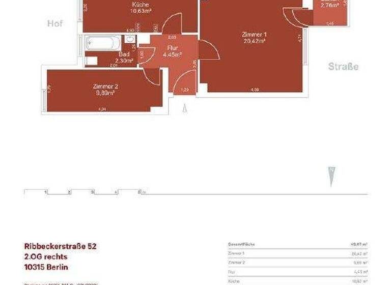 Wohnung zur Miete 549 € 2 Zimmer 49,1 m² frei ab sofort Ribbecker Straße 52 Friedrichsfelde Berlin 10315