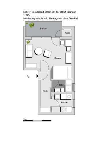 Wohnung zur Miete 436 € 1 Zimmer 34,3 m² 1. Geschoss frei ab 16.06.2025 Adalbert-Stifter-Str. 10 Burgberg Erlangen 91054