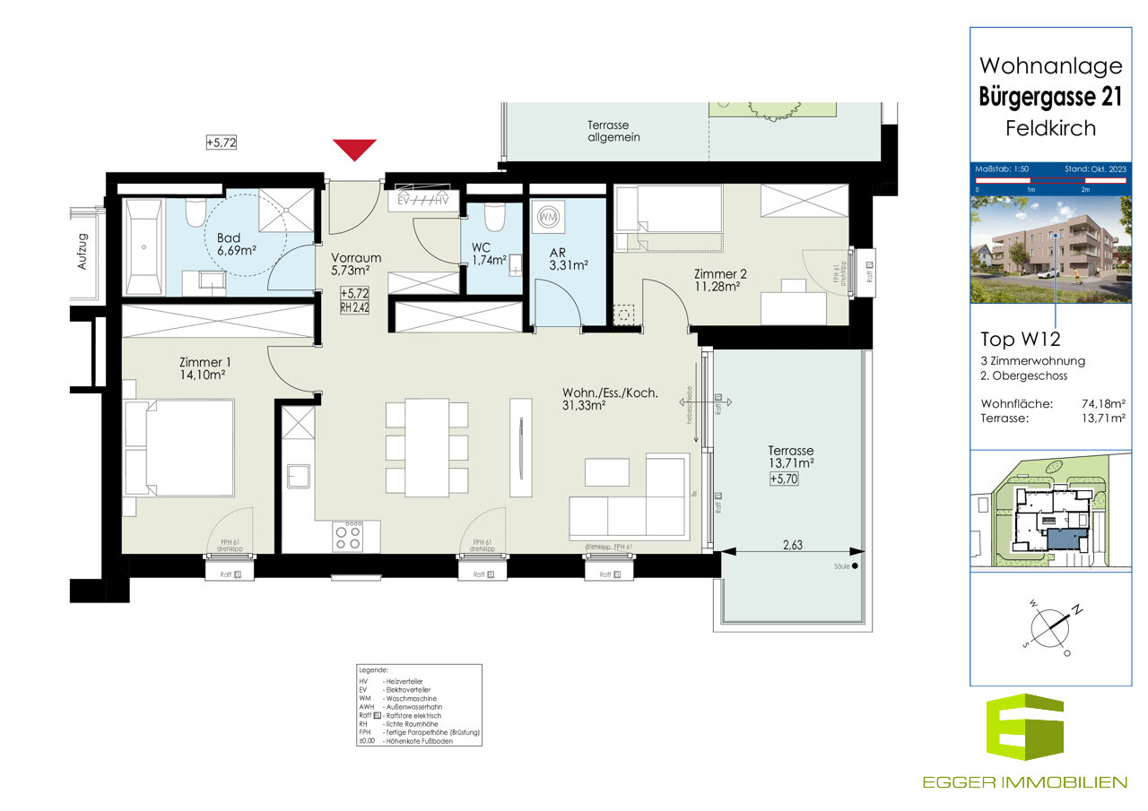 Wohnung zum Kauf 520.000 € 3 Zimmer 74,2 m²<br/>Wohnfläche 2.<br/>Geschoss 01.10.2026<br/>Verfügbarkeit Bürgergasse 21 Feldkirch / Altenstadt 6800