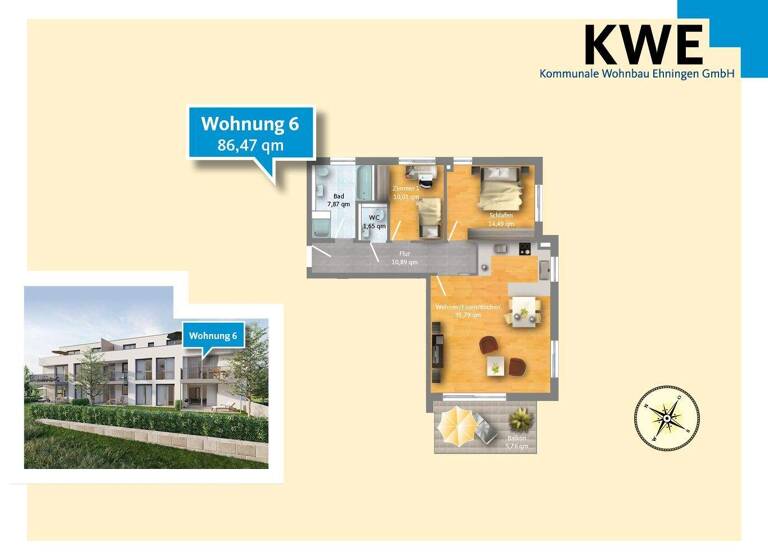 Wohnung zum Kauf provisionsfrei 536.114 € 3 Zimmer 86,5 m² 1. Geschoss Rosnestraße 26 Hildrizhausen 71157