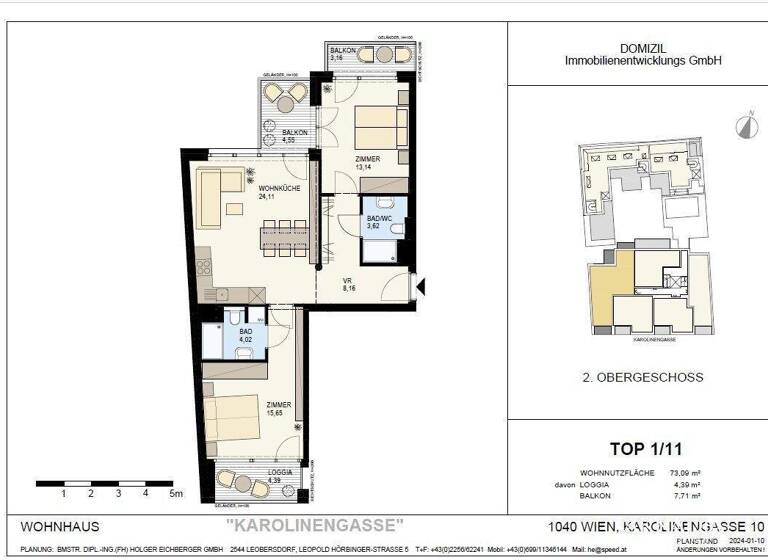 Wohnung zum Kauf - Erstbezug 913.800 € 3 Zimmer 72,9 m² 2. Geschoss Wien 1040