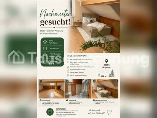 Studio zur Miete Tauschwohnung 300 € 1 Zimmer 29 m² Hopferau 87659