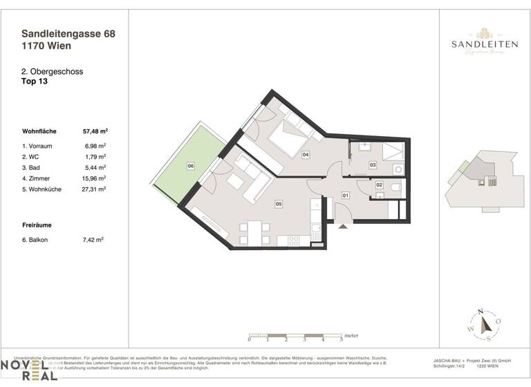 Wohnung zum Kauf - Erstbezug 479.000 € 2 Zimmer 57,5 m² 2. Geschoss Wien 1170