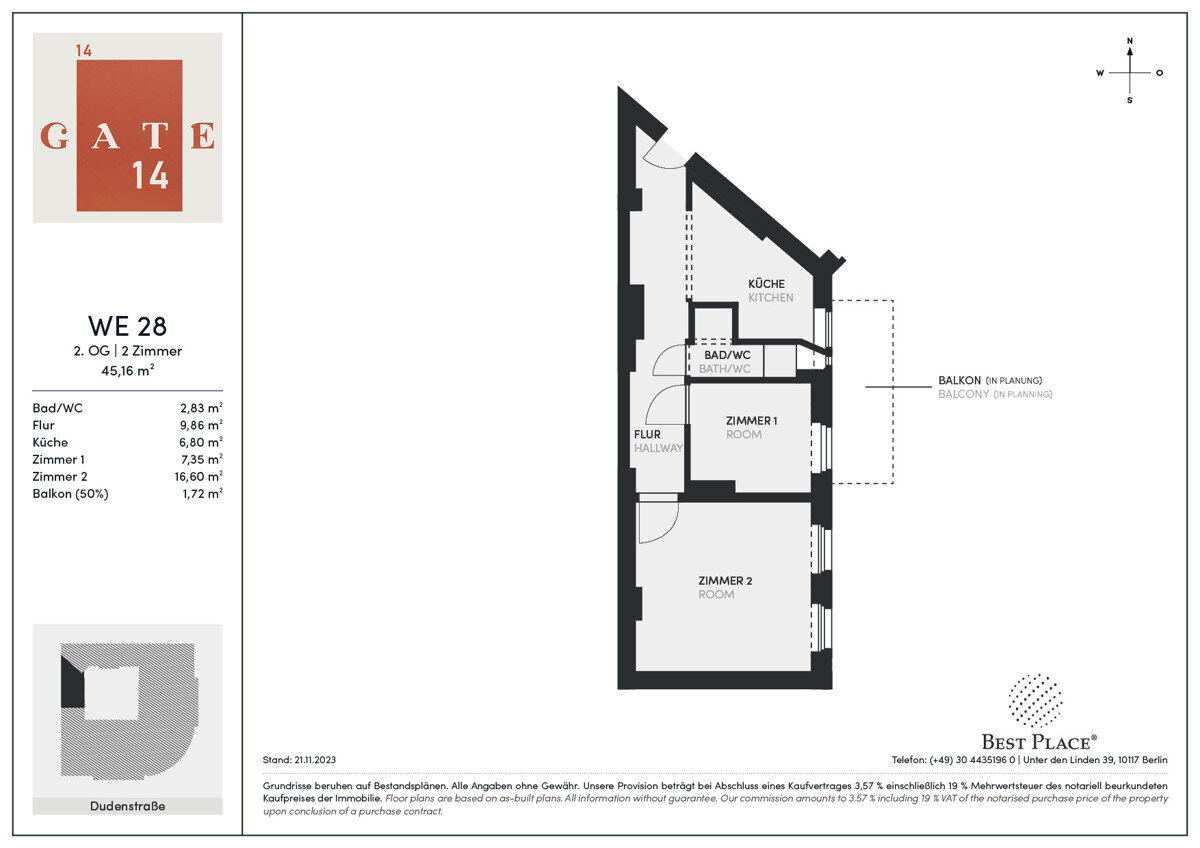 Wohnung zum Kauf 240.000 € 2 Zimmer 45,2 m²<br/>Wohnfläche 2.<br/>Geschoss Eylauer Straße 14 Schöneberg Berlin 10965