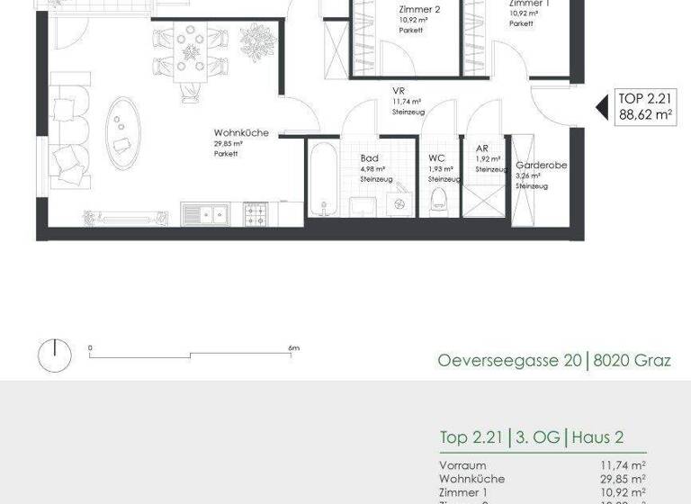 Wohnung zur Miete 963 € 4 Zimmer 88,7 m² 3. Geschoss Oeverseegasse 20 Gries Graz 8020