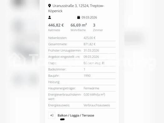 Wohnung zur Miete Tauschwohnung 871 € 3 Zimmer 69 m² EG Schönefeld 12524