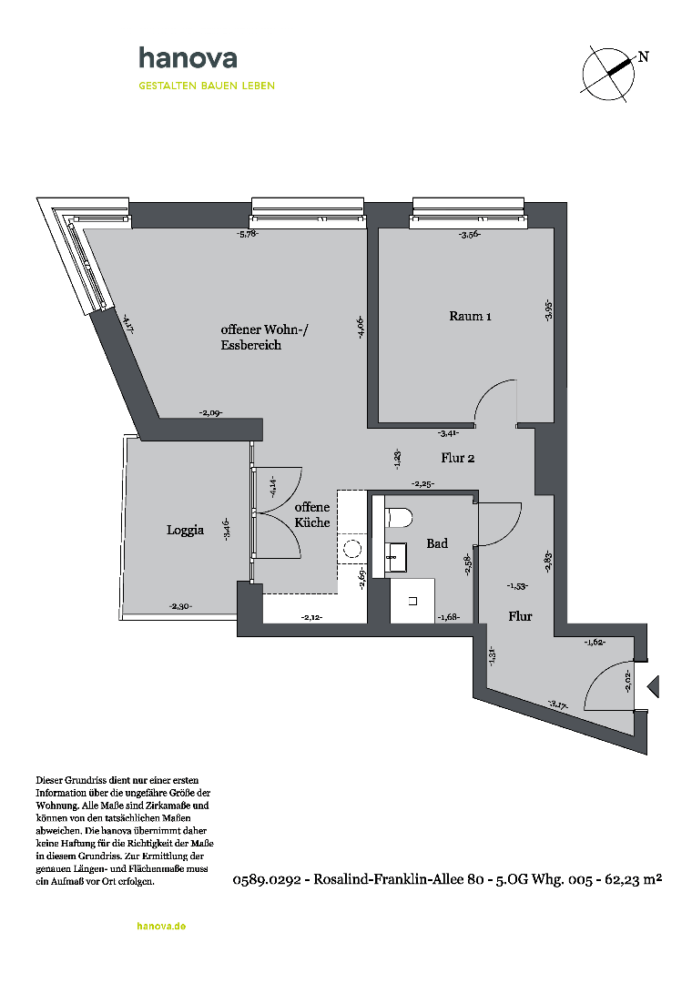 Wohnung zur Miete 716 € 2 Zimmer 62,2 m²<br/>Wohnfläche 5.<br/>Geschoss Rosalind-Franklin-Allee 80 Bemerode Hannover 30539