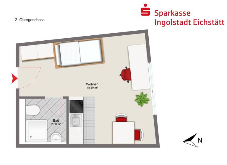 Studio zum Kauf 125.000 € 1 Zimmer 21,2 m²<br/>Wohnfläche 2.<br/>Geschoss Ingolstadt Ingolstadt 85055