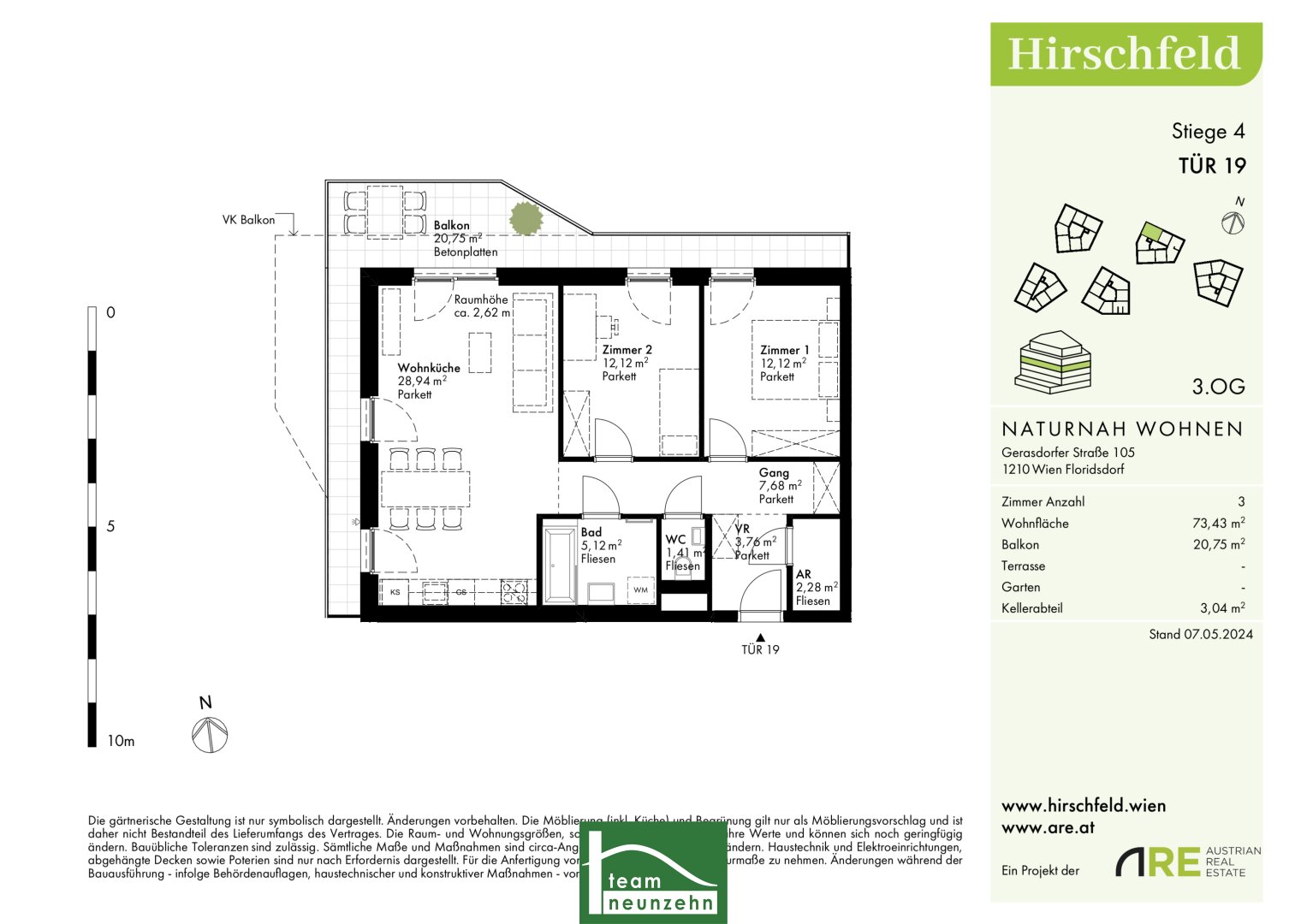 Wohnung zum Kauf provisionsfrei 409.500 € 3 Zimmer 73,9 m²<br/>Wohnfläche 3.<br/>Geschoss Gerasdorfer Straße 105 Wien 1210