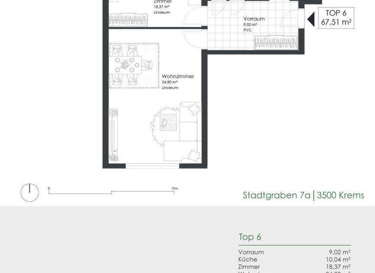 Wohnung zur Miete 295 € 2,5 Zimmer 67 m² 1. Geschoss Stadtgraben 5 Krems an der Donau 3500