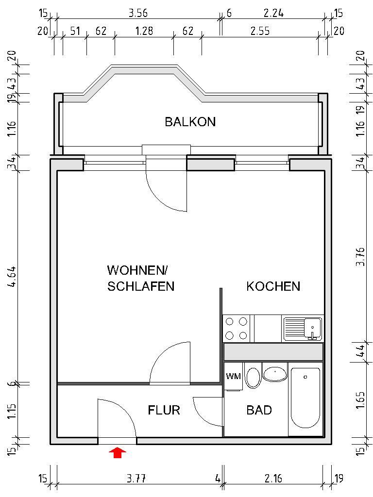 Wohnung zur Miete 225 € 1 Zimmer 36,5 m²<br/>Wohnfläche 10.<br/>Geschoss Wolgograder Allee 186 Hutholz 644 Chemnitz 09123