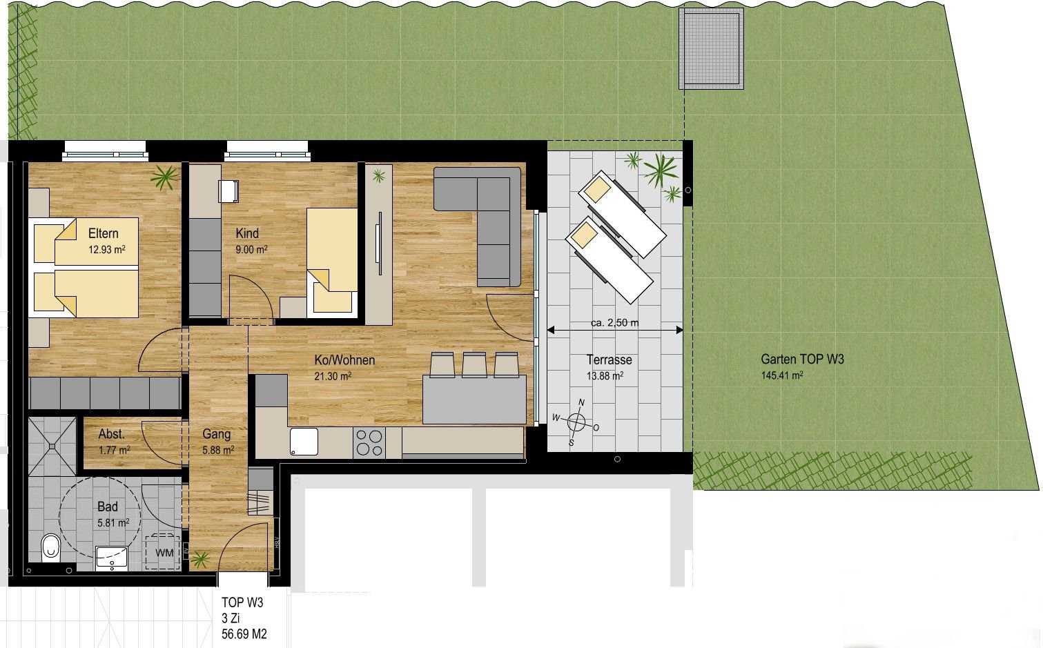 Terrassenwohnung zum Kauf provisionsfrei 363.000 € 3 Zimmer 56,7 m²<br/>Wohnfläche EG<br/>Geschoss Im Bruel 15 Nenzing 6710