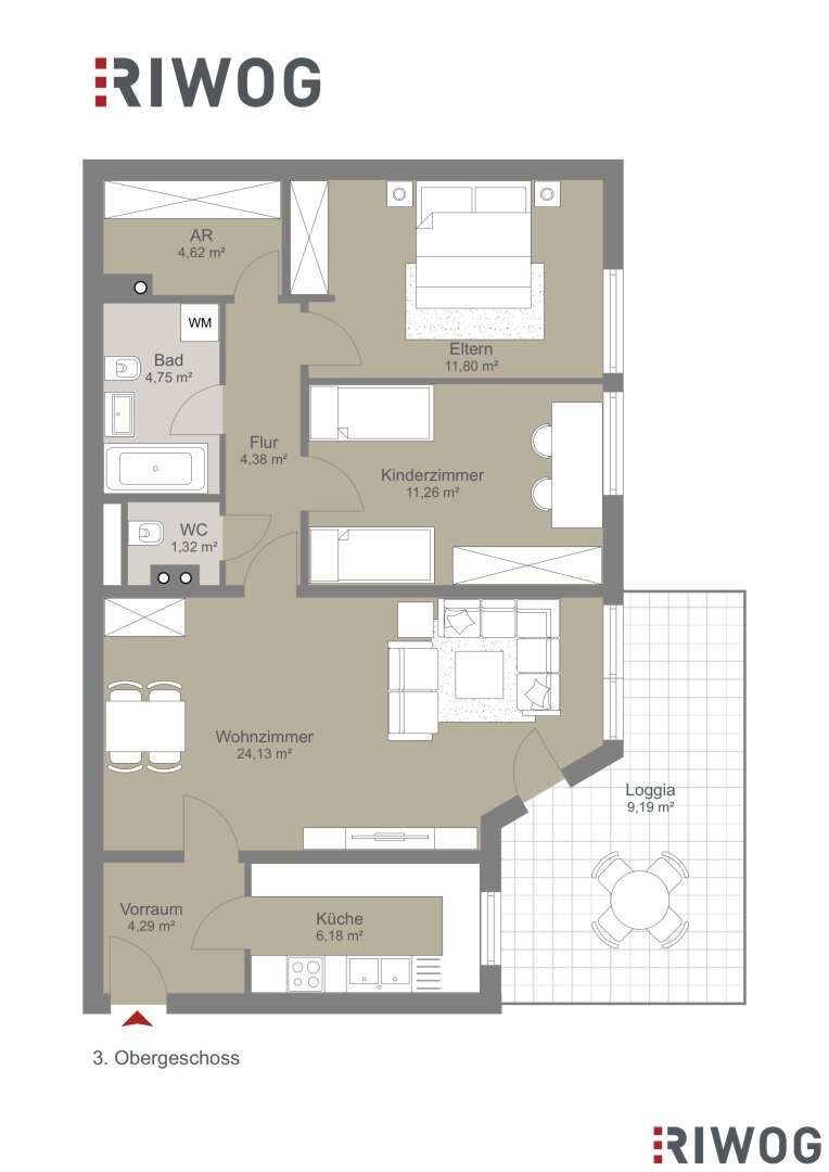 Terrassenwohnung zum Kauf 279.000 € 3 Zimmer 72,4 m²<br/>Wohnfläche 3.<br/>Geschoss Stockerau 2000