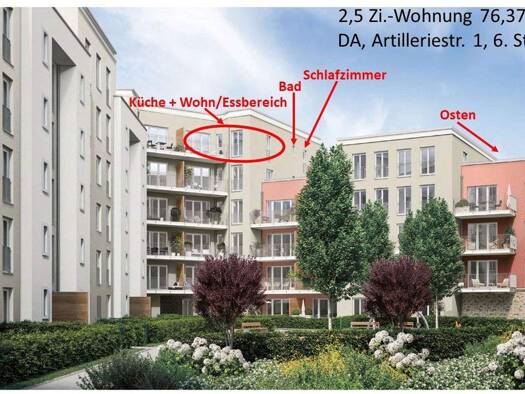 Studio zur Miete - Erstbezug 1.375 € 3 Zimmer 76 m² 6. Geschoss frei ab 01.03.2026 Artilleriestr. 1 Darmstadt 64285