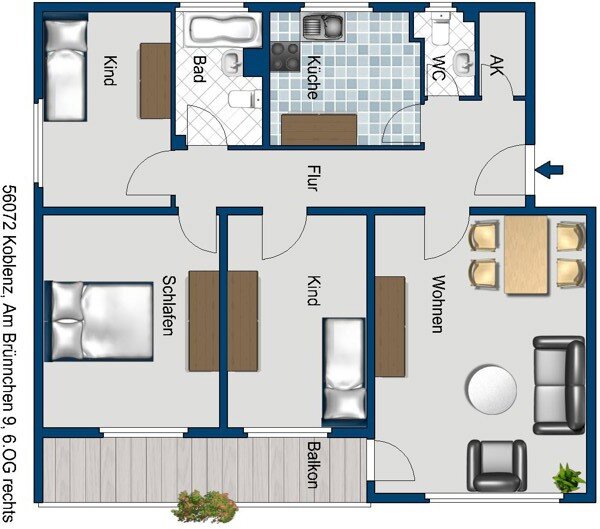 Wohnung zur Miete 789 € 4 Zimmer 89,6 m²<br/>Wohnfläche 6.<br/>Geschoss 22.03.2025<br/>Verfügbarkeit Am Brünnchen 9 Metternich 9 Koblenz 56072