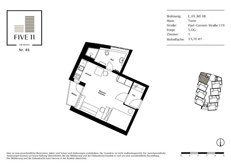 Studio zur Miete 610 € 1 Zimmer 33,1 m² 5. Geschoss Paul-Gossen-Straße 119 Erlangen-Süd Erlangen 91052