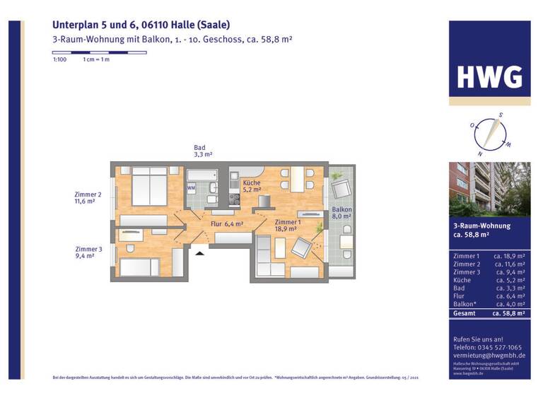 WG-Zimmer zur Miete 503 € 3 Zimmer 59,1 m² 3. Geschoss Unterplan 5 Innenstadt Halle 06110