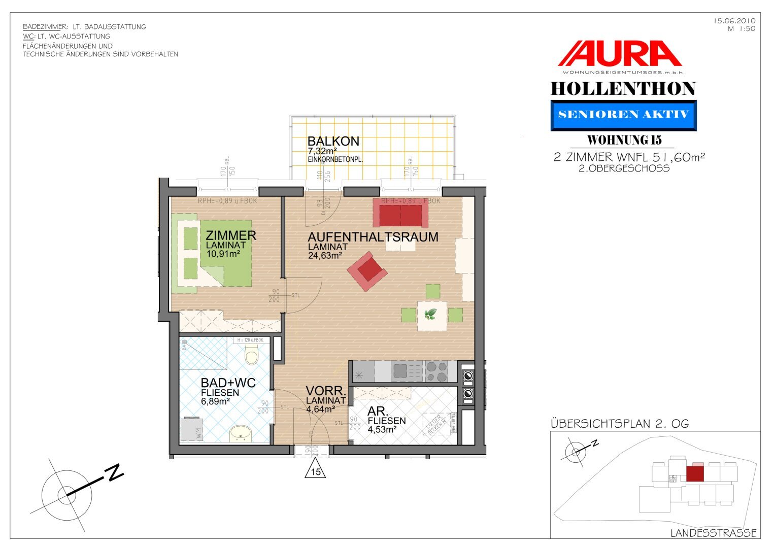 Wohnung zur Miete 566 € 2 Zimmer 51,6 m²<br/>Wohnfläche 2.<br/>Geschoss Hollenthon 2812