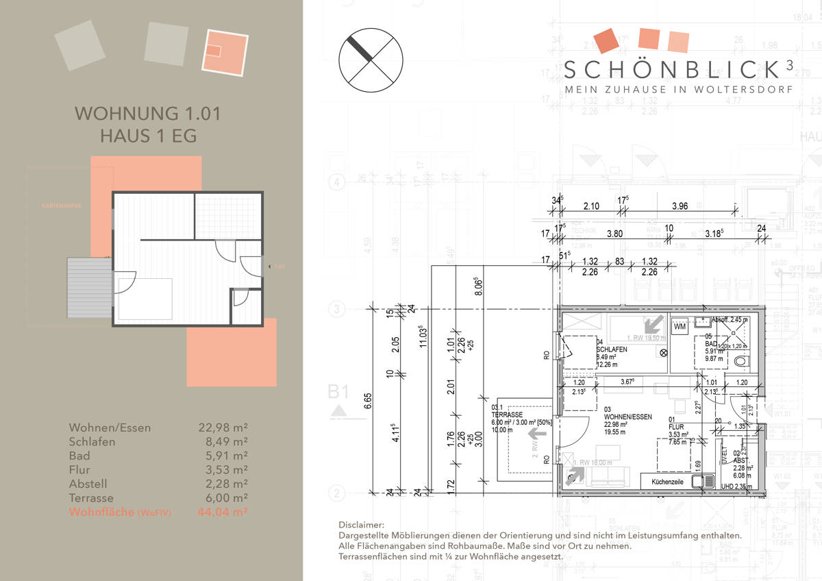 Wohnung zum Kauf provisionsfrei 241.350 € 1,5 Zimmer 44 m²<br/>Wohnfläche EG<br/>Geschoss Woltersdorf 15569