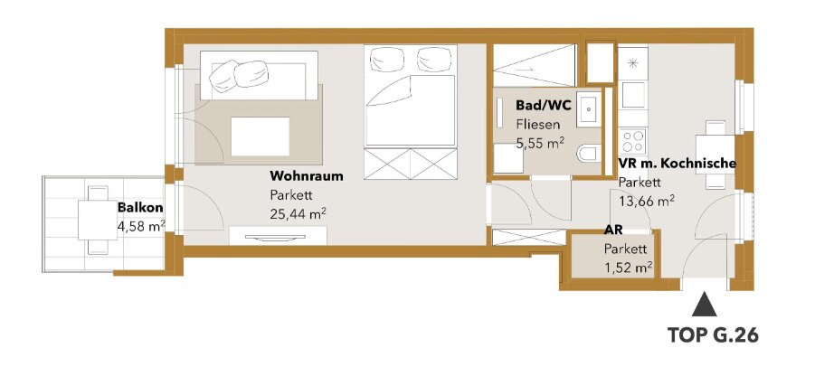 Wohnung zur Miete 1.030 € 1 Zimmer 46,2 m²<br/>Wohnfläche 6.<br/>Geschoss Wien 1120