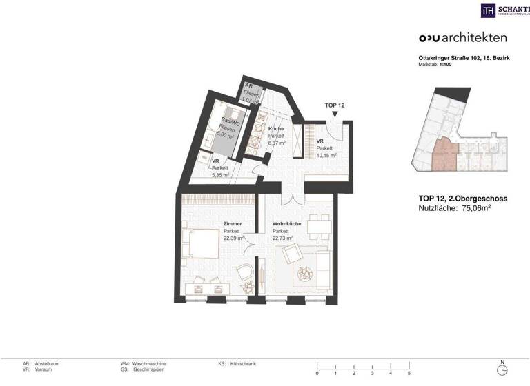 Wohnung zum Kauf 299.000 € 2 Zimmer 75,1 m² 2. Geschoss Ottakringer Straße Wien,Ottakring 1160