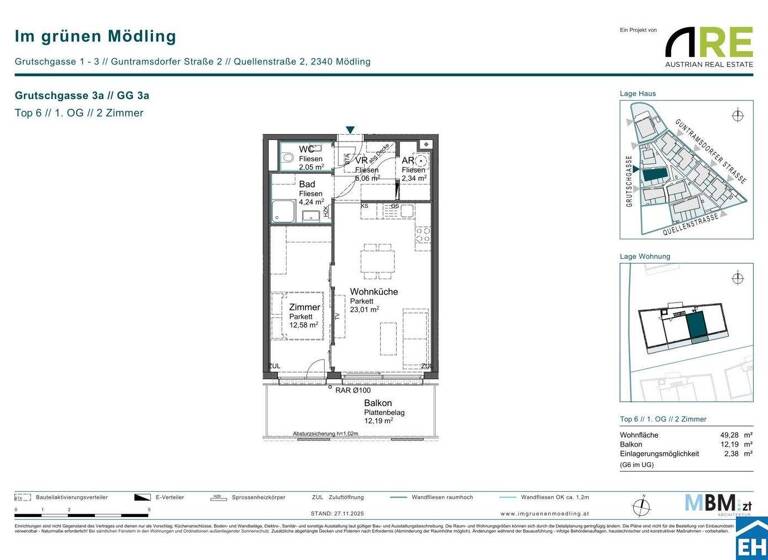Wohnung zum Kauf - Erstbezug provisionsfrei 325.000 € 2 Zimmer 49,3 m² 1. Geschoss Grutschgasse 3a Mödling 2340