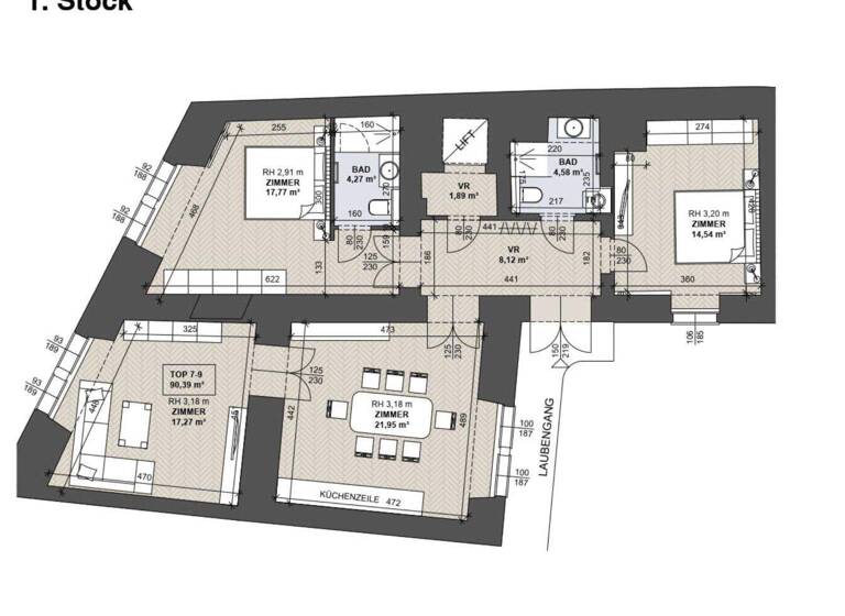 Wohnung zur Miete 2.462 € 4 Zimmer 90,4 m² 1. Geschoss Ballgasse Wien 1010