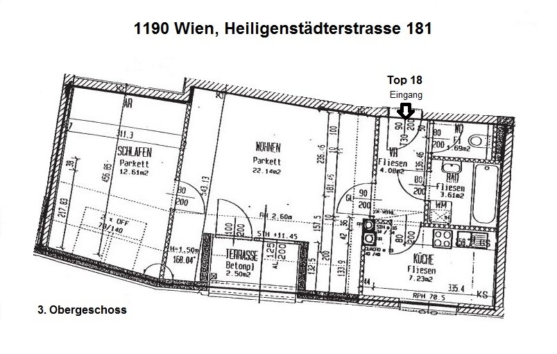 Wohnung zur Miete 727 € 2 Zimmer 52 m²<br/>Wohnfläche 3.<br/>Geschoss Heiligenstädterstrasse 181 Wien 1190