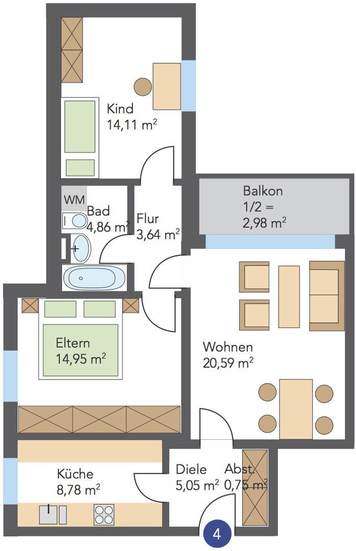 Wohnung zur Miete 550 € 3 Zimmer 73,5 m²<br/>Wohnfläche 3.<br/>Geschoss Dr.-Wachler-Weg 37 Steinberg Goslar 38640