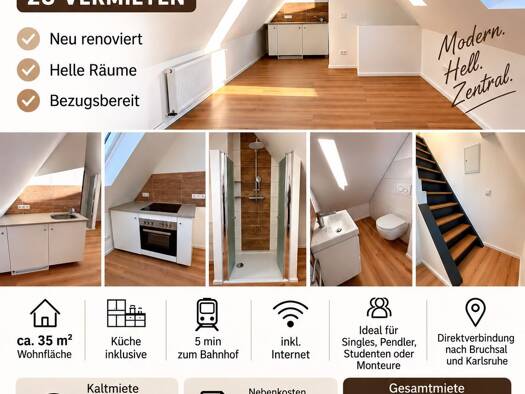 Wohnung zur Miete 450 € 1 Zimmer 35 m² frei ab 01.11.2026 Menzingen Kraichtal 76703