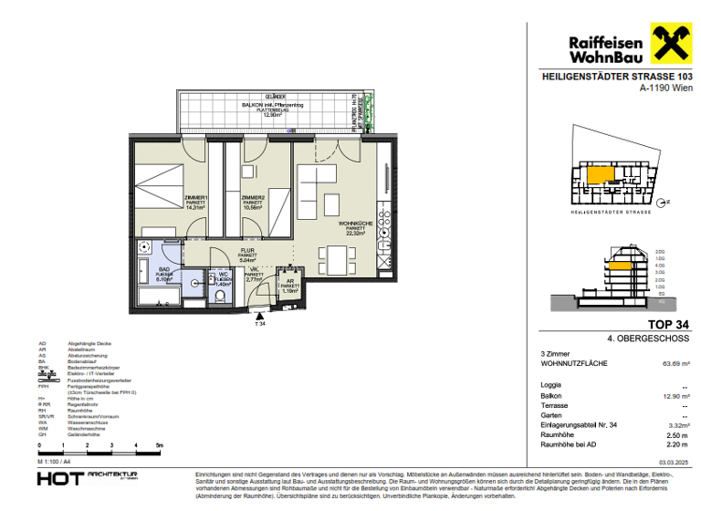 Wohnung zum Kauf provisionsfrei 649.900 € 3 Zimmer 63,7 m² 4. Geschoss Wien 1190