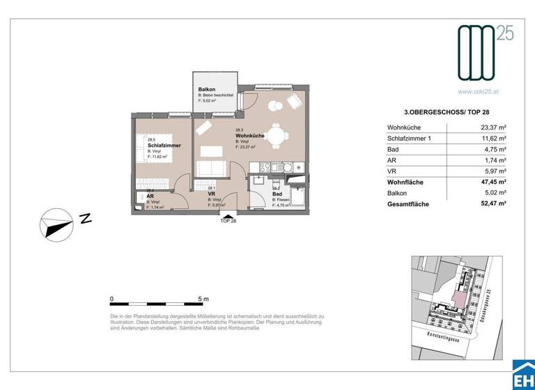 Wohnung zur Miete - Erstbezug 888 € 2 Zimmer 47,5 m² 3. Geschoss frei ab 01.07.2026 Odoakergasse 25 Wien 1160