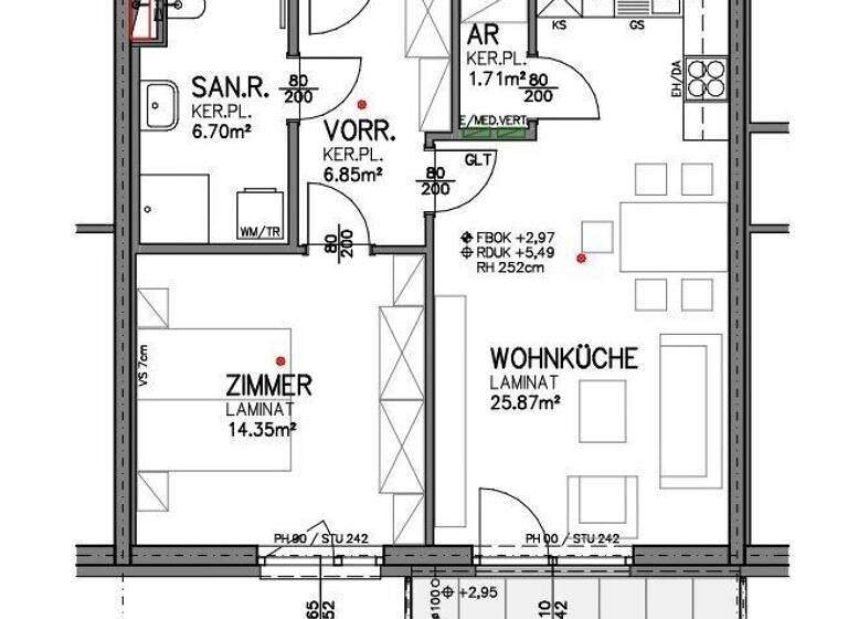 Wohnung zur Miete - Erstbezug 601 € 2 Zimmer 55,5 m² 1. Geschoss frei ab sofort Am Bahndamm Eisenstadt 7000