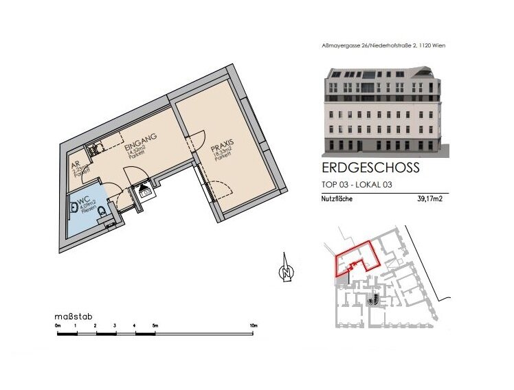 Bürofläche zur Miete 7,07 € 2 Zimmer 39,2 m²<br/>Bürofläche Aßmayergasse 26 Wien 1120