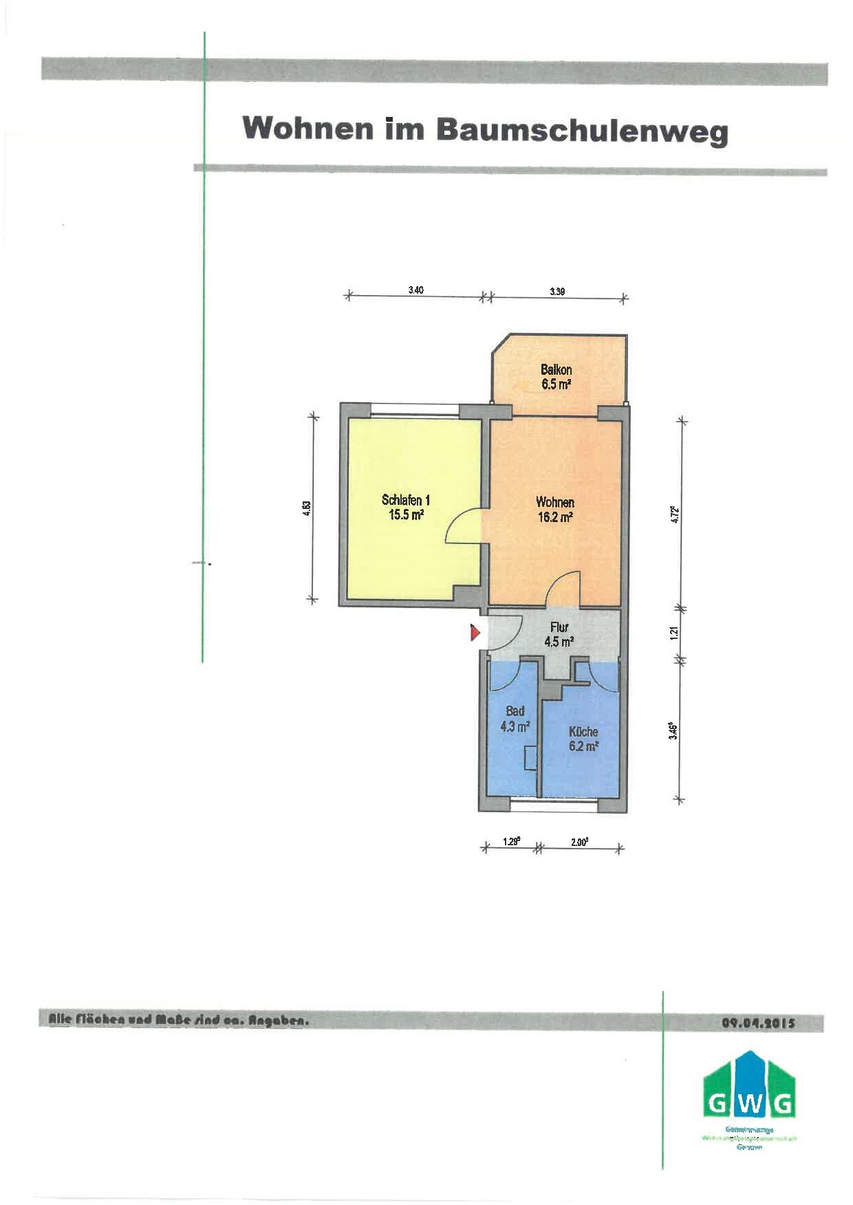 Wohnung zur Miete 355 € 2 Zimmer 50,1 m²<br/>Wohnfläche 3.<br/>Geschoss Baumschulenweg 61 Genthin Genthin 39307