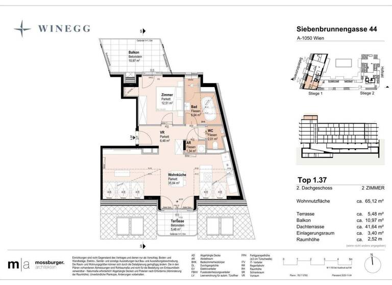 Wohnung zum Kauf - Erstbezug 615.900 € 2 Zimmer 65,1 m² 7. Geschoss Siebenbrunnengasse 44 Wien 1050