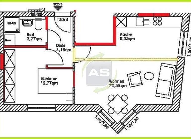 Wohnung zur Miete 350 € 2 Zimmer 47,3 m² 2. Geschoss Franz-Mehring-Straße 58 Pölbitz Zwickau 08058
