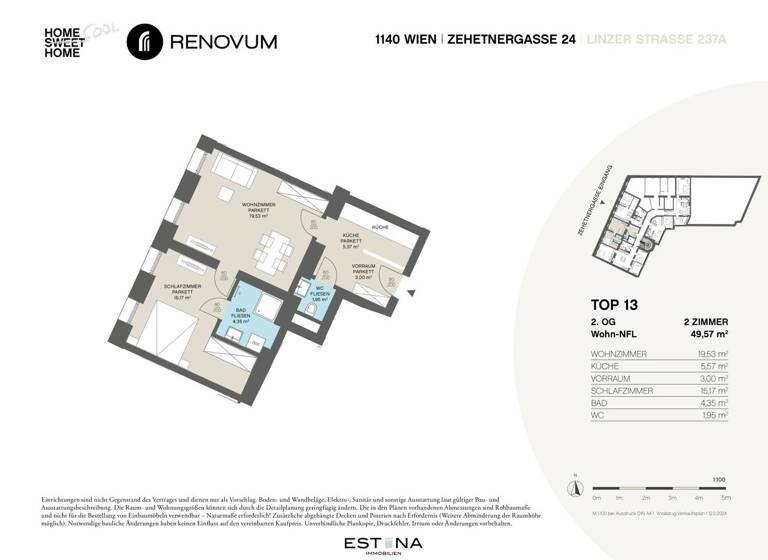 Wohnung zum Kauf - Erstbezug 269.000 € 2 Zimmer 50,1 m² 2. Geschoss Zehetnergasse Wien 1140