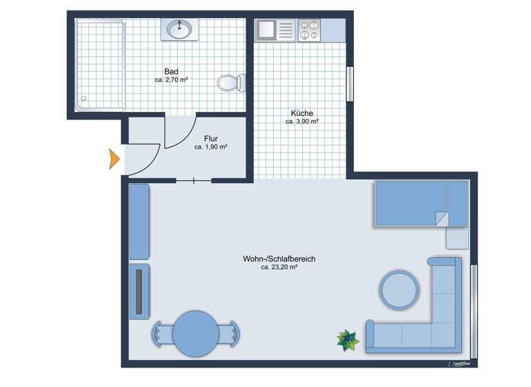 Studio zur Miete 1.200 € 1 Zimmer 32 m² 2. Geschoss frei ab sofort Schwabing-West München 80796