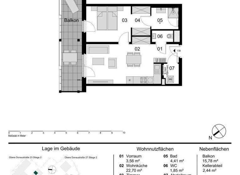 Wohnung zum Kauf - Erstbezug 514.000 € 2 Zimmer 51,2 m² 3. Geschoss Obere Donaustraße 23 Wien 1020