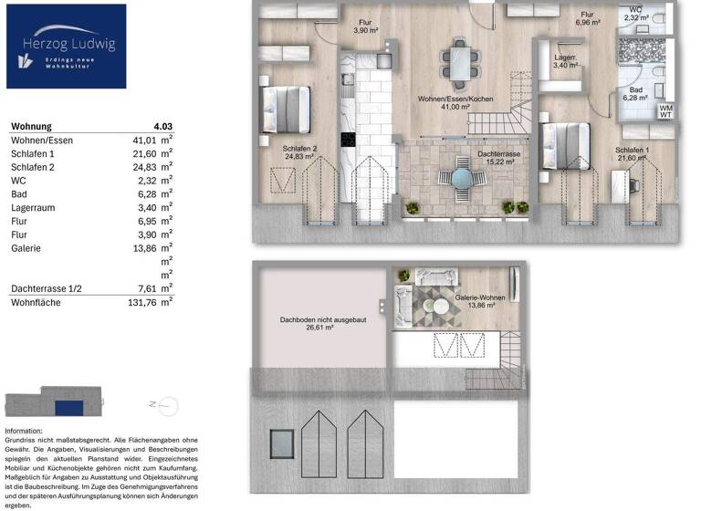 Wohnung zum Kauf provisionsfrei 1.150.000 € 3,5 Zimmer 131,8 m² 4. Geschoss Haager Straße 11 Altenerding Erding 85435