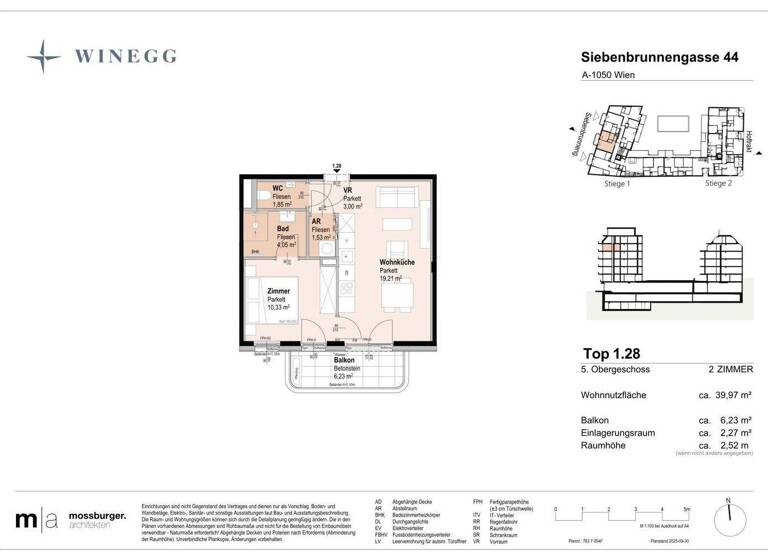 Wohnung zum Kauf - Erstbezug 383.000 € 2 Zimmer 40 m² 5. Geschoss Siebenbrunnengasse 44 Wien 1050
