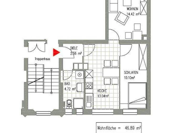 Wohnung zur Miete 659 € 2 Zimmer 46,9 m² 1. Geschoss Eutritzsch Leipzig 04129