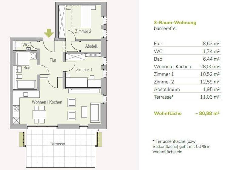 Terrassenwohnung zum Kauf - Erstbezug provisionsfrei 384.000 € 3 Zimmer 80,9 m² EG frei ab sofort Am Eichelberg 1k Medingen Ottendorf-Okrilla 01458